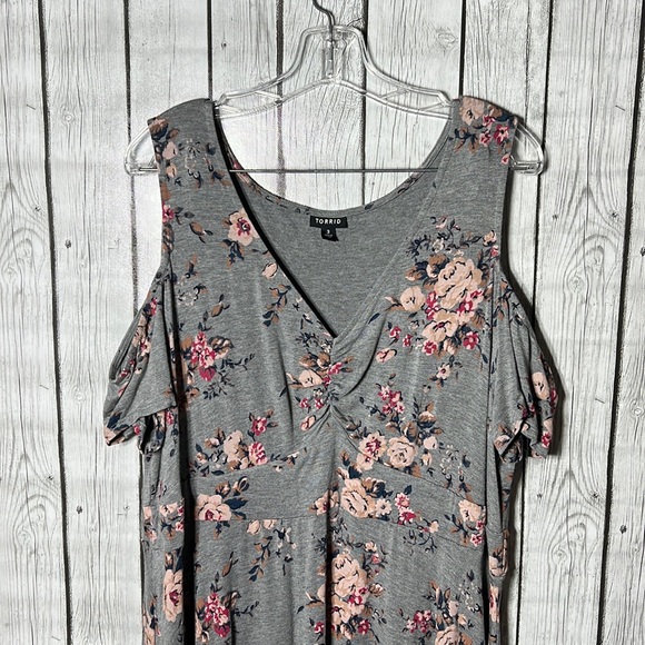 Grey Floral Jersey Cold Shoulder Mini Dress size 3 - Picture 3 of 14